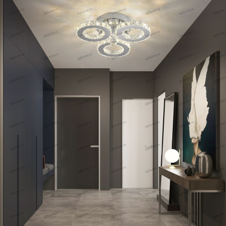Candelabre & Cristale - Lustra LED cristal circular ring design cu telecomanda, dimabila, 60W