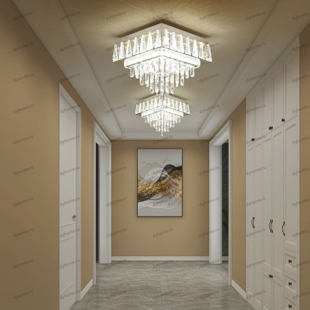 Candelabre & Cristale - Lustra LED cristal patrat design cu telecomanda, dimabila, 72W