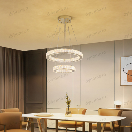 Lustra LED cristale circular design Auriu cu telecomanda, dimabila, 128W [2]