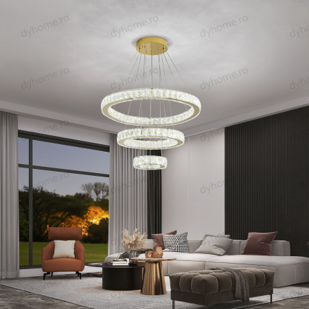 Candelabre & Cristale - Lustra LED cristale circular design Auriu cu telecomanda, dimabila, 184W