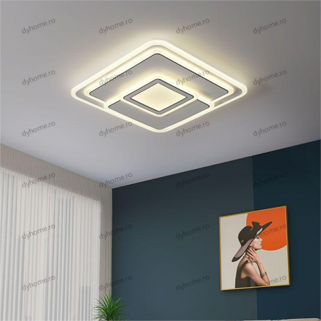 Corpuri De Iluminat - Lustra LED partrat design alb cu telecomanda, dimabila, 218W