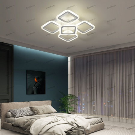Lustra LED partrat design alb cu telecomanda, dimabila, 90W