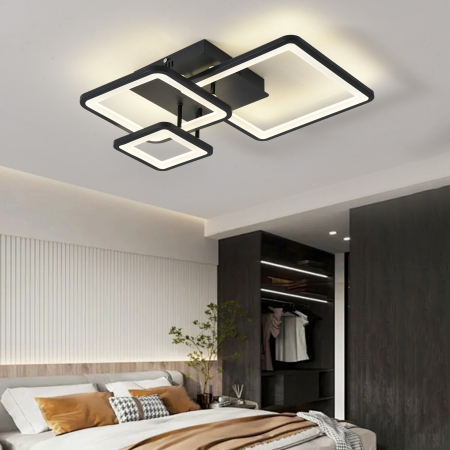 Corpuri De Iluminat - Lustra LED patrat design 6548-3 negru cu telecomanda, dimabila, 108W