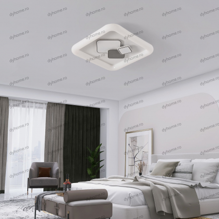 Corpuri De Iluminat - Lustra LED patrat design alb cu telecomanda, dimabila, 152W