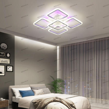 Lustra LED pătrat design alb cu telecomanda, dimabila, 188W