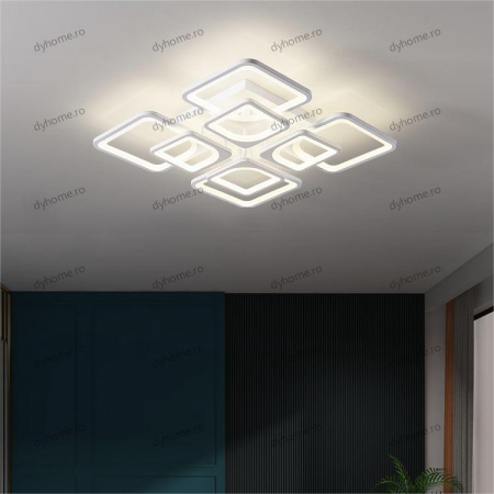 Lustra LED pătrat design alb cu telecomanda, dimabila, 256W