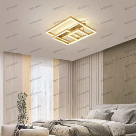 Lustra LED patrat design auriu cu telecomanda, dimabila, 214W [2]