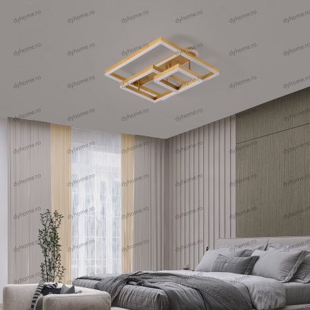 Lustra LED patrat design auriu cu telecomanda, dimabila, 214W
