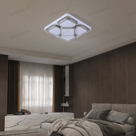 Lustra LED patrat design Alb si Gri cu telecomanda, dimabila, 96W [3]