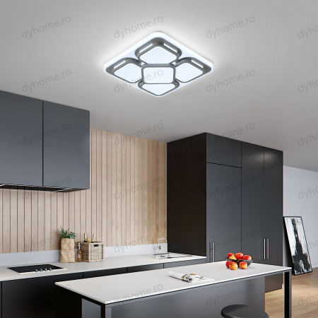 Corpuri De Iluminat - Lustra LED patrat design Alb si Gri cu telecomanda, dimabila, 96W