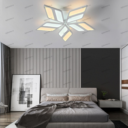 Corpuri De Iluminat - Lustra LED pentagram design alb cu telecomanda, dimabila, 200W