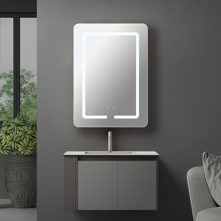 Dulap De Baie Cu Oglinda LED - Oglindă Dulap LED Odin dreptunghiulară 50x70cm, ramă din aluminiu nichel, cu dezaburire si touch, 3 tipuri de lumina, IP44, montare perete, ODG4410