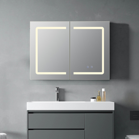 Oglindă Dulap LED Odin dreptunghiulară 60x80cm, ramă din aluminiu argintiu, cu dezaburire si touch, 3 tipuri de lumina, IP44, montare perete, ODG5310 [2]