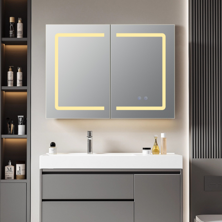 Oglindă Dulap LED Odin dreptunghiulară 60x80cm, ramă din aluminiu argintiu, cu dezaburire si touch, 3 tipuri de lumina, IP44, montare perete, ODG5310 [1]