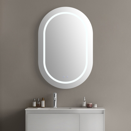 Oglinzi LED - Oglindă Dulap LED Odin ovală 60x90cm, ramă din aluminiu negru, cu dezaburire si touch, 3 tipuri de lumina, IP44, montare perete, ODG5610