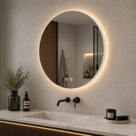 Oglinda LED DY005, Rotunda 60cm, Intrerupator Touch Si Dezaburire, 3 Tipuri De Lumina Si Dimabila, Rama din Acril [5]