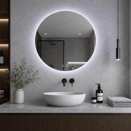 Oglinda LED DY006, Rotunda 60cm, Intrerupator Touch Si Dezaburire, 3 Tipuri De Lumina Si Dimabila [3]