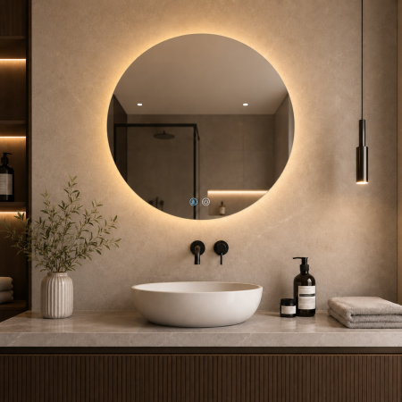 Oglinda LED DY006, Rotunda 60cm, Intrerupator Touch Si Dezaburire, 3 Tipuri De Lumina Si Dimabila [4]