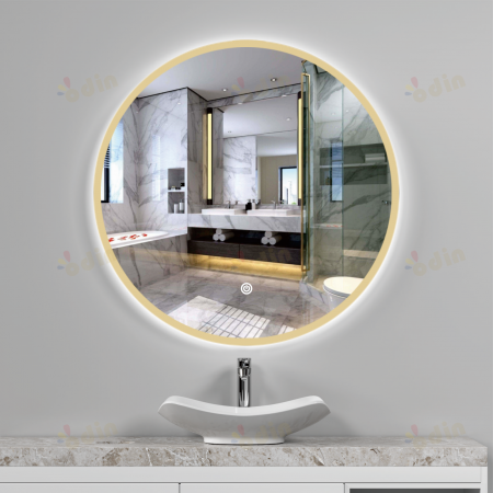 Oglinda LED DY006X, Rotunda 60cm, Intrerupator Touch, 3 Tipuri De Lumina Si Dimabila, Margine Mata din Auriu [1]