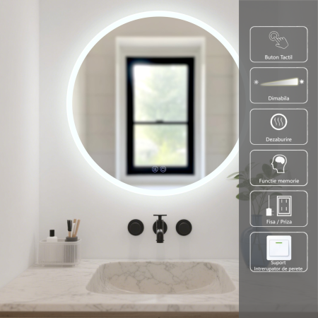 Oglinda LED DY012, Rotunda 60cm, Intrerupator Touch Si Dezaburire, 3 Tipuri De Lumina Si Dimabila, Margine Mata [1]