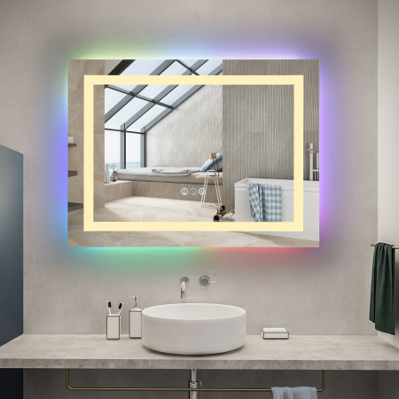 Oglinda LED DY014RGB, 80x60, Intrerupator Touch Si Dezaburire, 3 Tipuri De Lumina Si Dimabila [3]