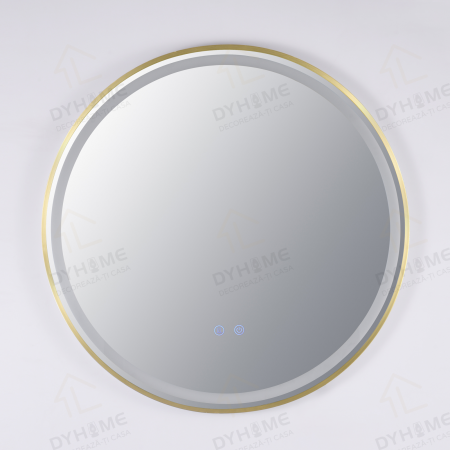 Oglinda LED DY016A, Rotunda 70cm, Intrerupator Touch Si Dezaburire, 3 Tipuri De Lumina Si Dimabila, Rama din Aluminiu Auriu [6]