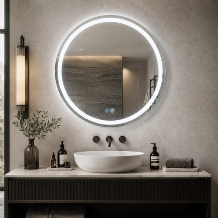 Oglinda LED DY018, Rotunda 60cm, Intrerupator Touch Si Dezaburire, 3 Tipuri De Lumina Si Dimabila, Margine Mata [3]