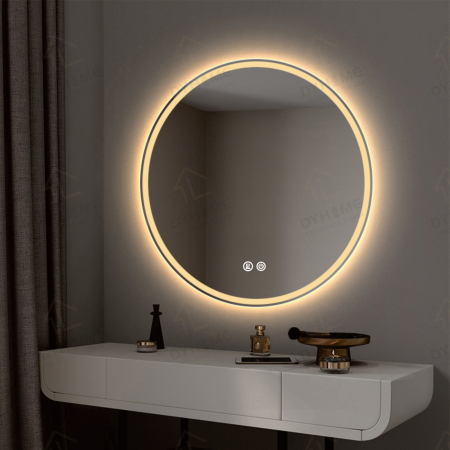 Oglinda LED DY019, Rotunda 70cm, Intrerupator Touch Si Dezaburire, 3 Tipuri De Lumina Si Dimabila, Margine Mata [2]