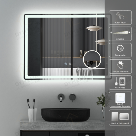 Oglinzi LED - Oglinda LED DY023, 80x60, Intrerupator Touch ,Dezaburire si Lupa, 3 Tipuri De Lumina Si Dimabila
