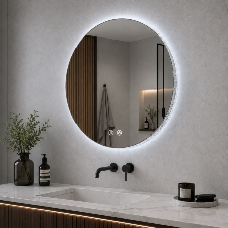 Oglinda LED DY025, Rotunda 70cm, Intrerupator Touch Si Dezaburire, 3 Tipuri De Lumina Si Dimabila, Rama din Acril [4]