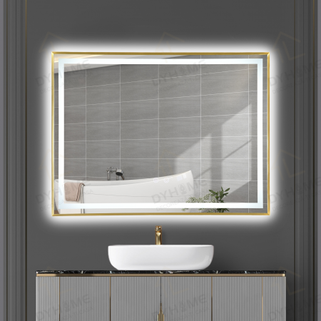 Oglinda LED DY033A, 80x60, Intrerupator Touch Si Dezaburire , 3 Tipuri De Lumina Si Dimabila, Rama din Aluminiu Auriu [1]