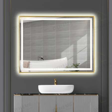 Oglinda LED DY033A, 80x60, Intrerupator Touch Si Dezaburire , 3 Tipuri De Lumina Si Dimabila, Rama din Aluminiu Auriu [3]