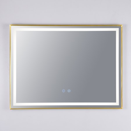 Oglinzi LED Dreptunghiulare - Oglinda LED DY033A, 80x60, Intrerupator Touch Si Dezaburire , 3 Tipuri De Lumina Si Dimabila, Rama din Aluminiu Auriu