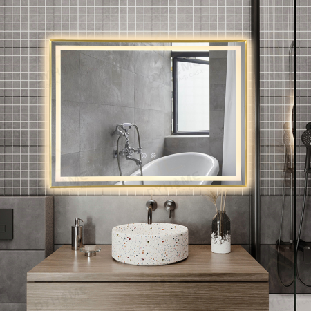 Oglinda LED DY033A, 80x60, Intrerupator Touch Si Dezaburire , 3 Tipuri De Lumina Si Dimabila, Rama din Aluminiu Auriu [2]