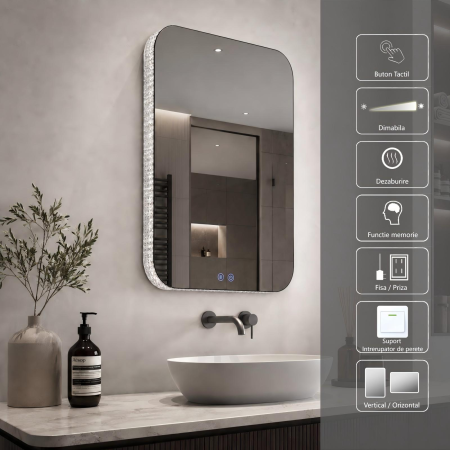 Oglinda LED DY038, 50x70, Intrerupator Touch Si Dezaburire, 3 tipuri de lumina Si Dimabila, Rama din Acril [2]