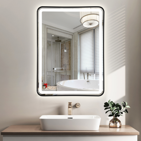 Oglinda LED DY039N, 60x80, Intrerupator Touch Si Dezaburire, 3 Tipuri De Lumina Si Dimabila, Rama din Aluminiu Negru [4]