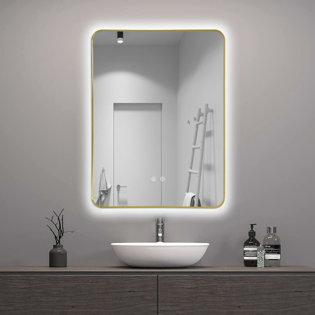 Oglinda LED DY041, 60x80, Intrerupator Touch Si Dezaburire, 3 Tipuri De Lumina Si Dimabila, Rama din Aluminiu Auriu [0]