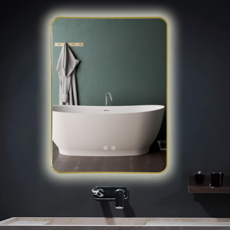 Oglinda LED DY041, 60x80, Intrerupator Touch Si Dezaburire, 3 Tipuri De Lumina Si Dimabila, Rama din Aluminiu Auriu [4]
