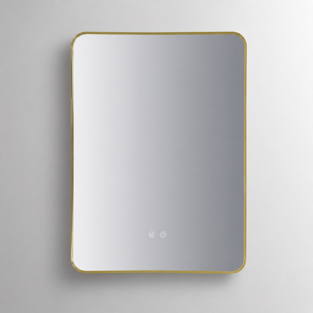 Oglinzi LED Dreptunghiulare - Oglinda LED DY041, 60x80, Intrerupator Touch Si Dezaburire, 3 Tipuri De Lumina Si Dimabila, Rama din Aluminiu Auriu