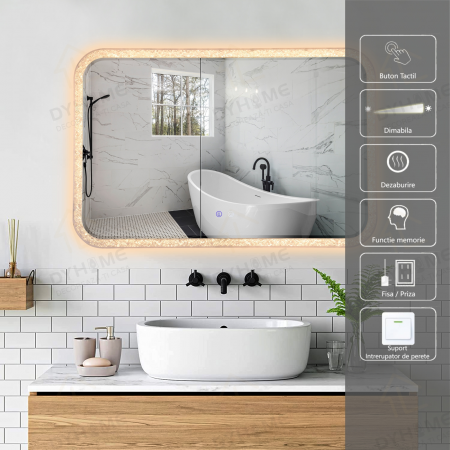 Oglinzi LED Dreptunghiulare - Oglinda LED DY052, 100x65, Intrerupator Touch Si Dezaburire, 3 Tipuri De Lumina Si Dimabila, Rama din Acril