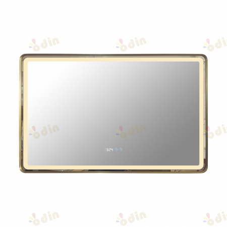 Oglinda LED DY058-101A, 110x70, Intrerupator Touch, Dezaburire si Ceas , 3 Tipuri De Lumina Si Dimabila, Rama din Aluminiu Auriu [6]