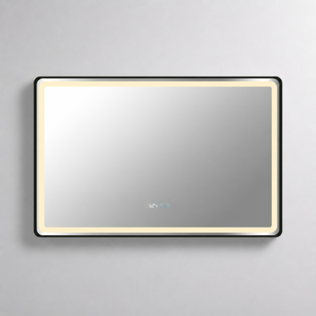 Oglinzi LED Dreptunghiulare - Oglinda LED DY058-101N, 110x70, Intrerupator Touch, Dezaburire si Ceas , 3 Tipuri De Lumina Si Dimabila, Rama din Aluminiu Negru