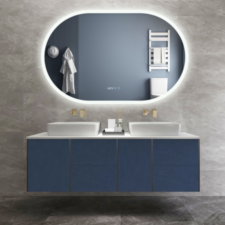 Oglinda LED DY058-105, 110x70, Intrerupator Touch, Dezaburire si Ceas , 3 Tipuri De Lumina Si Dimabila, Margine Mata [2]