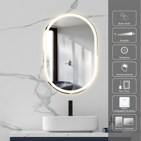 Oglinda LED DY061-100, 60x90, Intrerupator Touch Si Dezaburire, 3 Tipuri De Lumina Si Dimabila, Margine Mata [1]