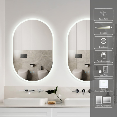 Oglinda LED DY061-101, 60x90, Intrerupator Touch Si Dezaburire, 3 Tipuri De Lumina Si Dimabila, Margine Mata [1]