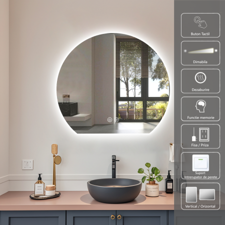Oglinzi LED - Oglinda LED DY22028-100, Semicerc 60x50, Intrerupator Touch Si Dezaburire, 3 Tipuri De Lumina Si Dimabila