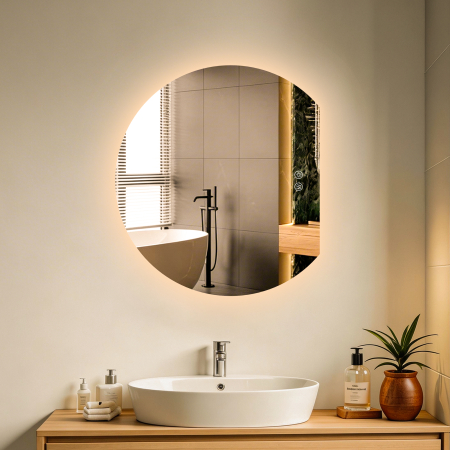 Oglinda LED DY22020-1, Semicerc 80x70, Intrerupator Touch Si Dezaburire, 3 Tipuri De Lumina Si Dimabila [5]
