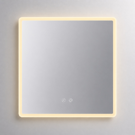 Oglinzi LED - Oglinda LED DY22018-1, Pătrat 70x70, Intrerupator Touch Si Dezaburire, 3 Tipuri De Lumina Si Dimabila, Margine Mata