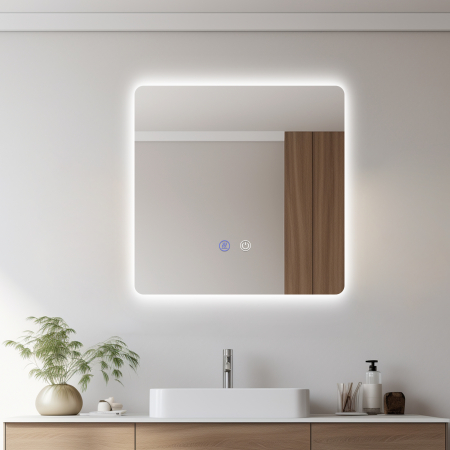 Oglinda LED DY22018-2, Pătrat 70x70, Intrerupator Touch Si Dezaburire, 3 Tipuri De Lumina Si Dimabila [1]