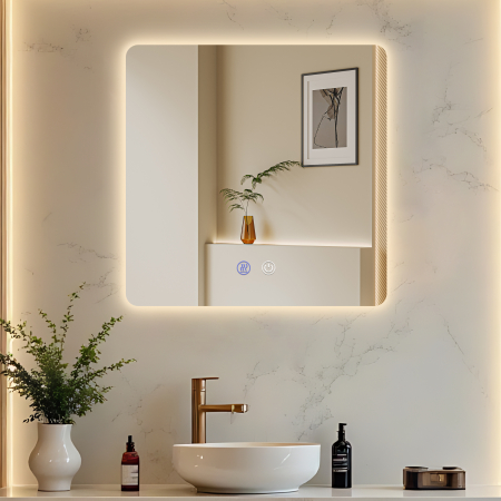 Oglinda LED DY22018-2, Pătrat 70x70, Intrerupator Touch Si Dezaburire, 3 Tipuri De Lumina Si Dimabila [2]